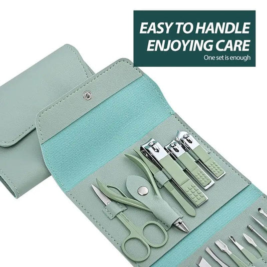 16PCS Stainless Steel Nail Clipper Set with Folding Case – Professional Manicure & Pedicure Grooming Kit for Men & Women