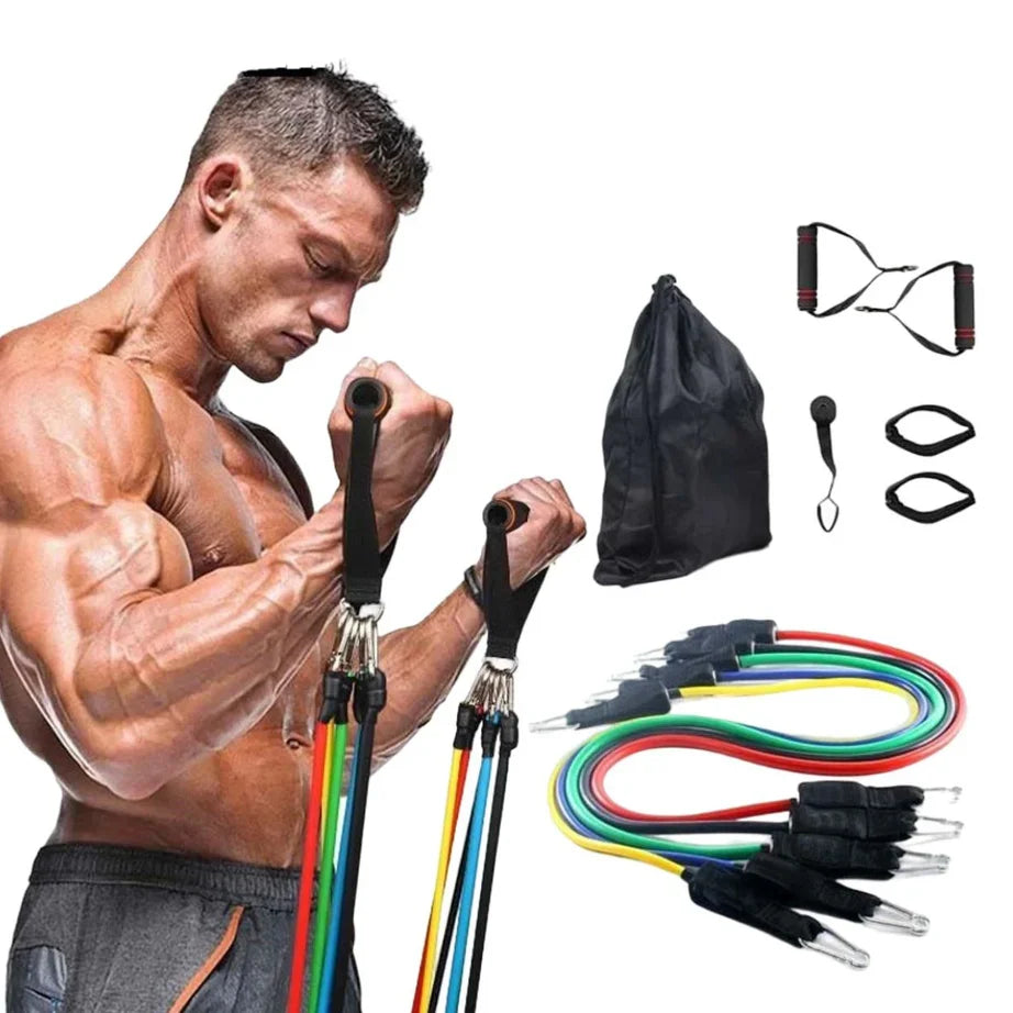11 Piece Adjustable Resistance Band Set with Handles & Door Anchor – Full Body Home Gym Workout Kit for Strength Training, Yoga & Fitness