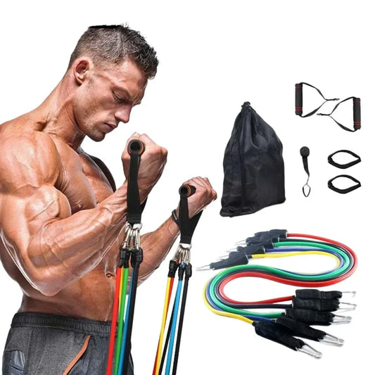 11 Piece Adjustable Resistance Band Set with Handles & Door Anchor – Full Body Home Gym Workout Kit for Strength Training, Yoga & Fitness