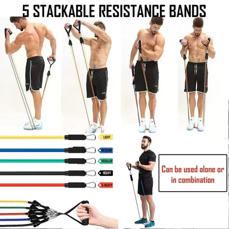 11 Piece Adjustable Resistance Band Set with Handles & Door Anchor – Full Body Home Gym Workout Kit for Strength Training, Yoga & Fitness