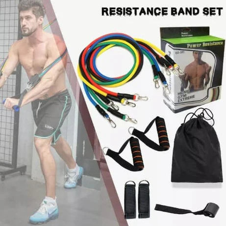 11 Piece Adjustable Resistance Band Set with Handles & Door Anchor – Full Body Home Gym Workout Kit for Strength Training, Yoga & Fitness