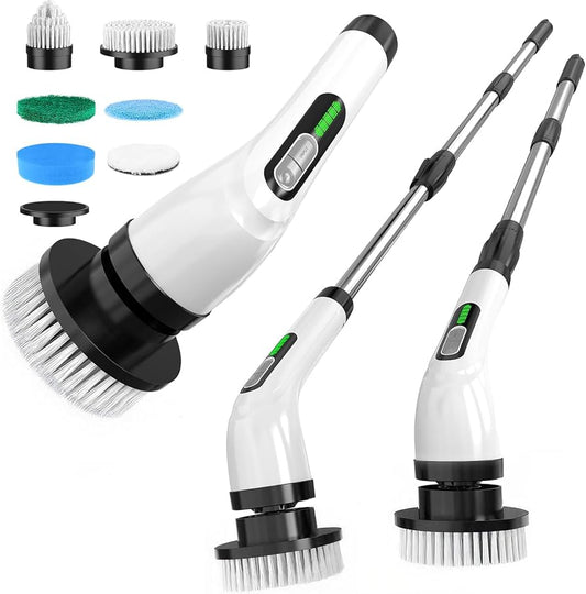 Electric Spin Scrubber Cordless Cleaning Brush | 360° Power Scrubber with Extension Arm & 3 Replaceable Heads