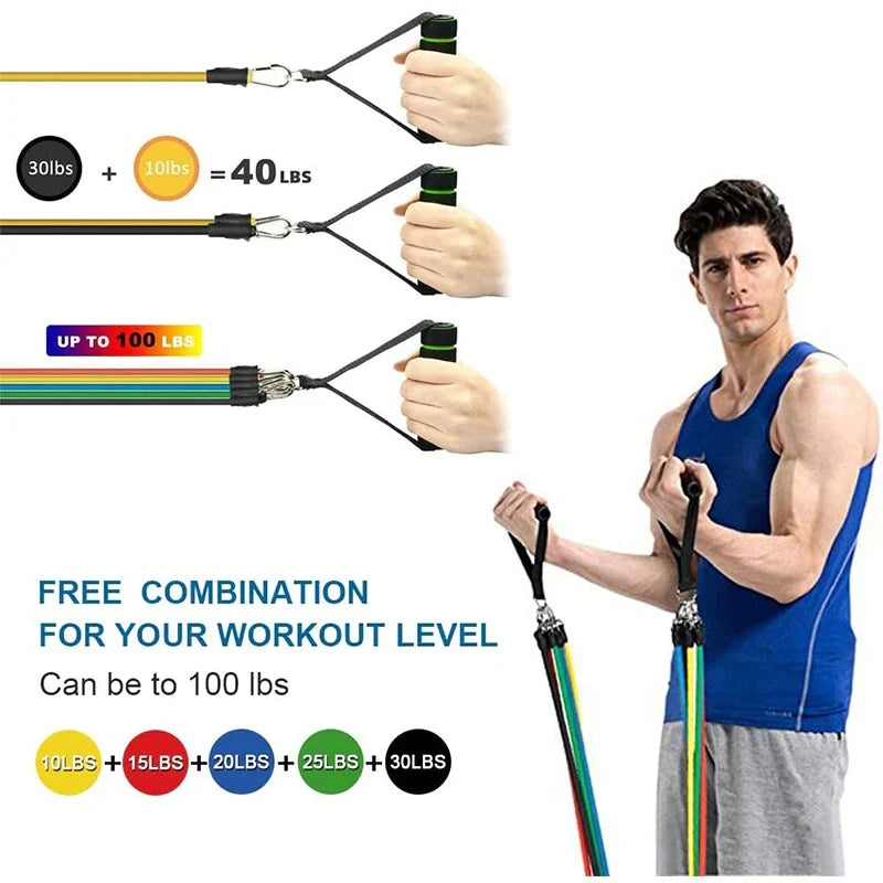 11 Piece Adjustable Resistance Band Set with Handles & Door Anchor – Full Body Home Gym Workout Kit for Strength Training, Yoga & Fitness