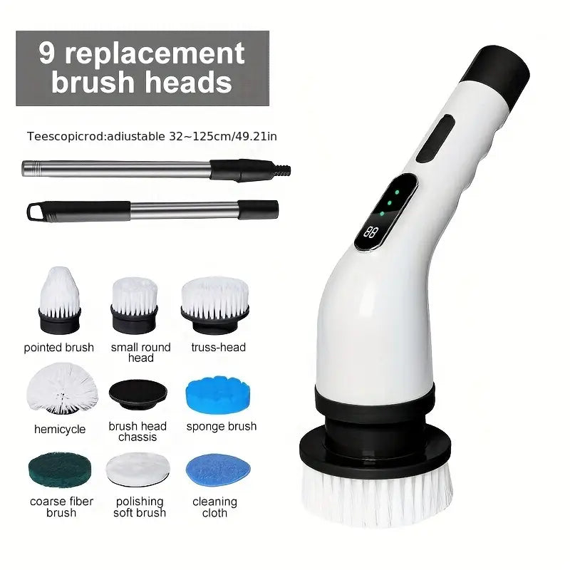 Electric Spin Scrubber Cordless Cleaning Brush | 360° Power Scrubber with Extension Arm & 3 Replaceable Heads