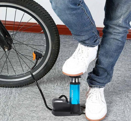Foot & Hand Air Pump with Built-in Pressure Gauge | Portable Manual Air Inflator for Bicycle Tires, Sports Balls, Air Mattresses & Inflatables