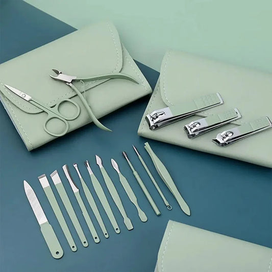 16PCS Stainless Steel Nail Clipper Set with Folding Case – Professional Manicure & Pedicure Grooming Kit for Men & Women