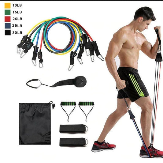 11 Piece Adjustable Resistance Band Set with Handles & Door Anchor – Full Body Home Gym Workout Kit for Strength Training, Yoga & Fitness