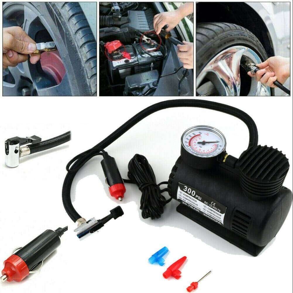Portable Mini Air Compressor Pump DC 12V 300 PSI | Car Tire Inflator Air Pump for Cars, Motorcycles, Bicycles & Sports Balls