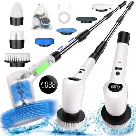 Electric Spin Scrubber Cordless Cleaning Brush | 360° Power Scrubber with Extension Arm & 3 Replaceable Heads