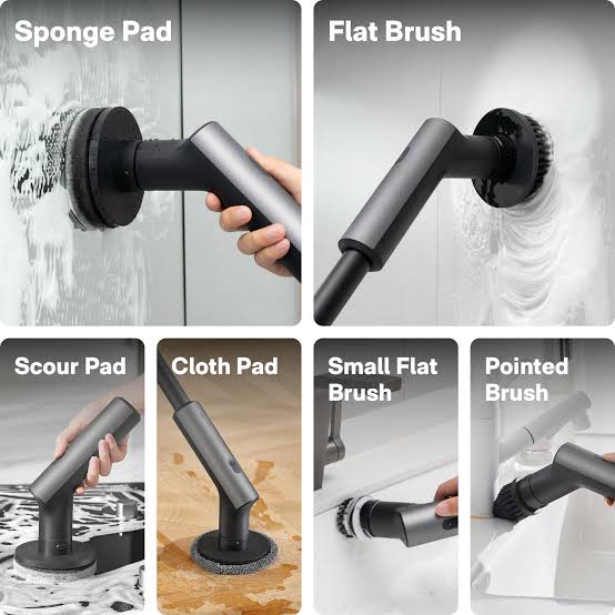 Electric Spin Scrubber Cordless Cleaning Brush | 360° Power Scrubber with Extension Arm & 3 Replaceable Heads