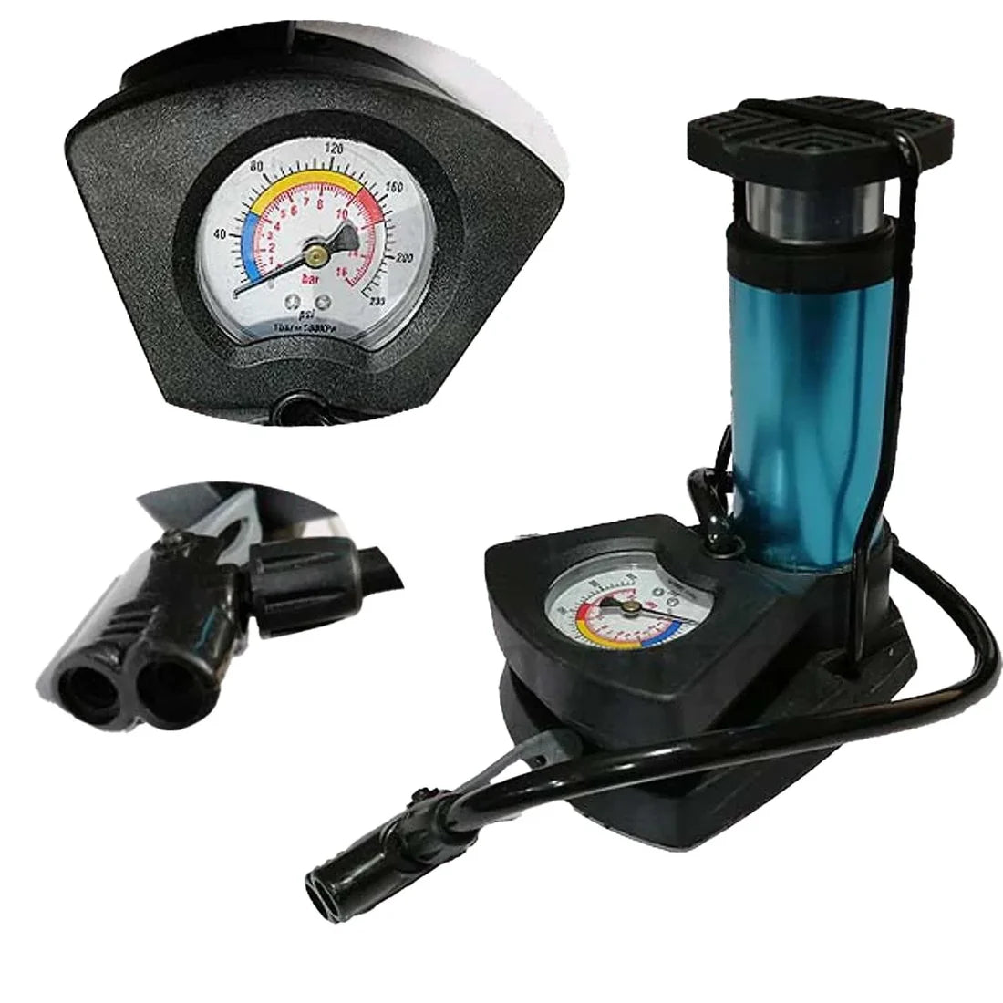 Foot & Hand Air Pump with Built-in Pressure Gauge | Portable Manual Air Inflator for Bicycle Tires, Sports Balls, Air Mattresses & Inflatables